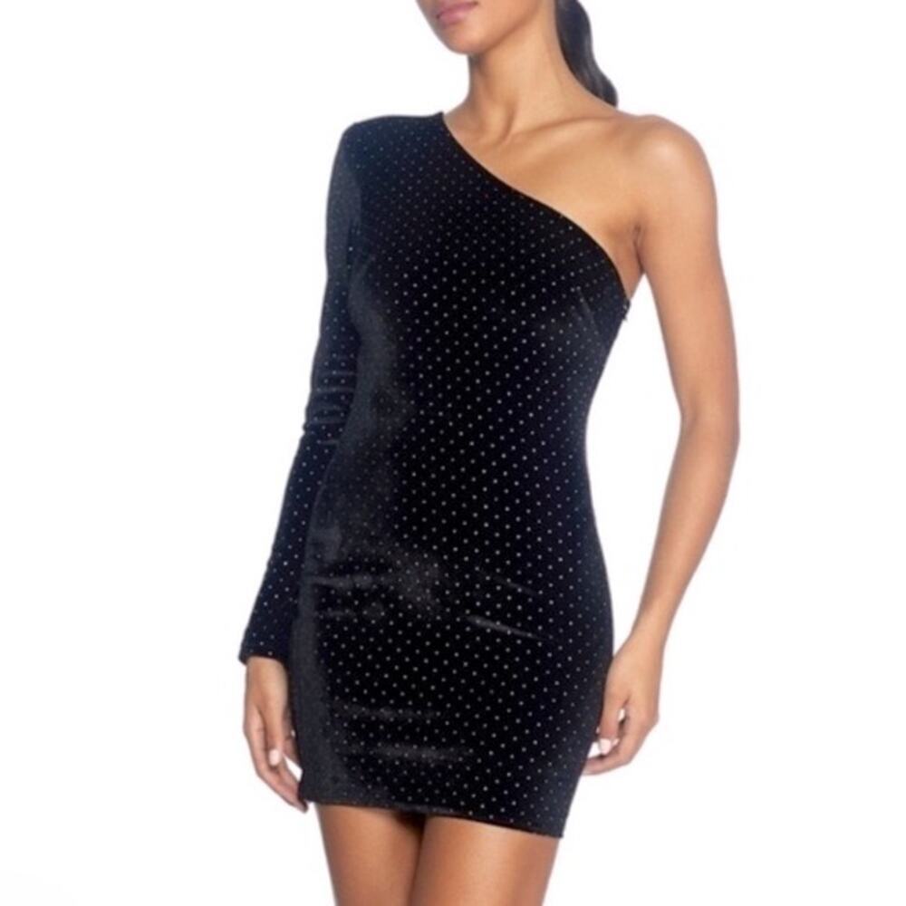 Dress The Population Black Mini Dress One Sleeve Asymmetrical Size XS